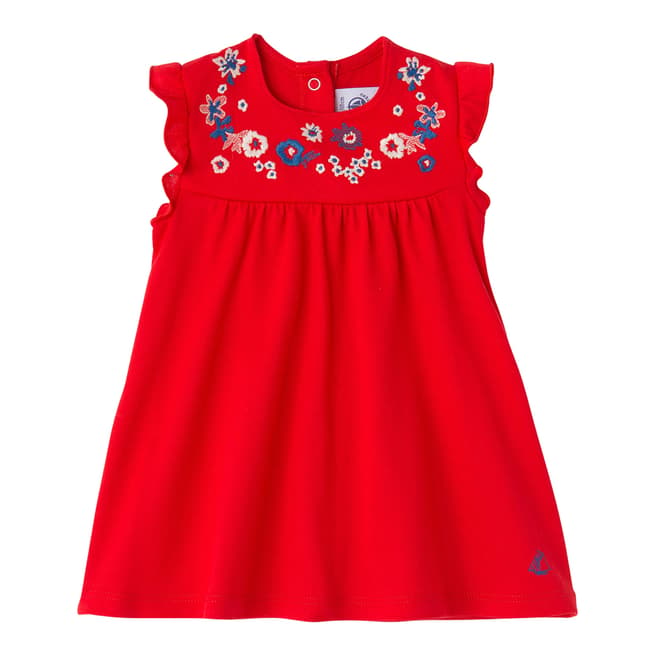 Petit Bateau Baby Girl's Red Embroidered Dress