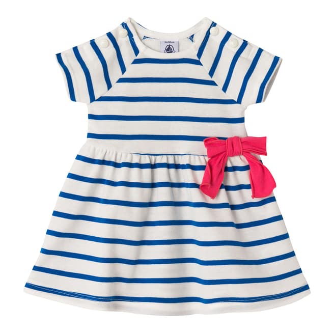 Petit Bateau Baby Girl's Blue/White Striped Bow Dress