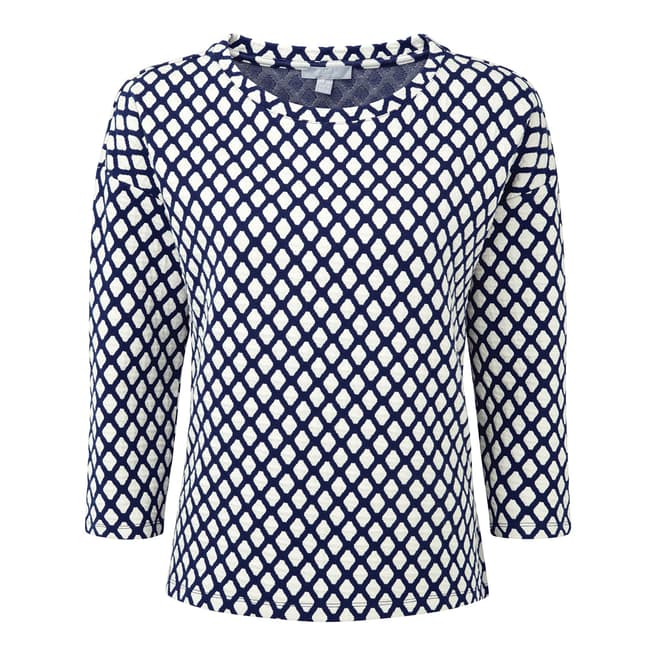 Pure Collection Navy Diamond Jacquard Cotton Jersey Sweatshirt