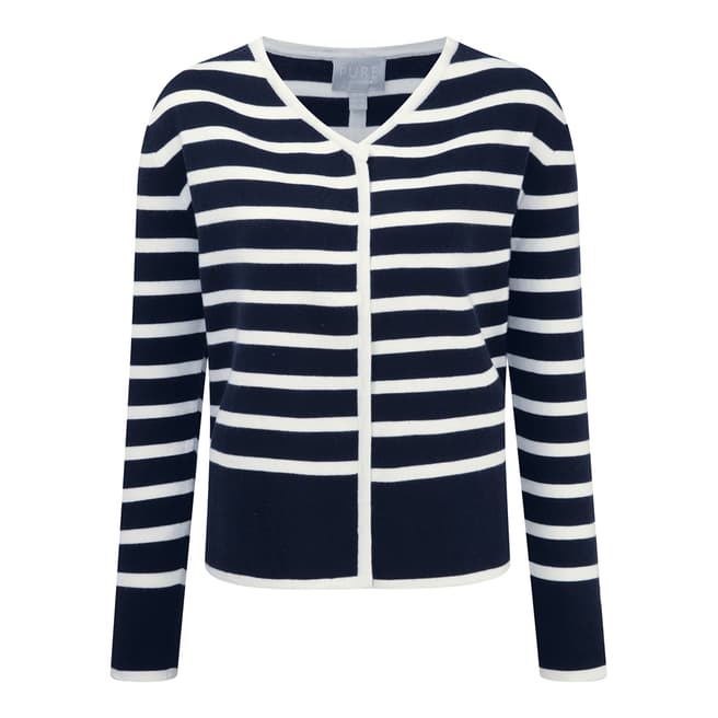 Pure Collection Navy/White Double Faced Cotton Cashmere Blend Jacket