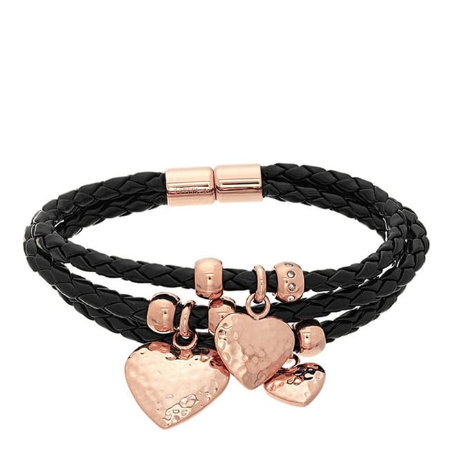 Chloe Collection by Liv Oliver Rose Gold/Black Heart Leather Bracelet