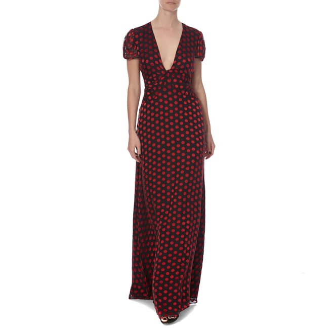 Diane von Furstenberg Black/Red Print Silk Adrienne Dress