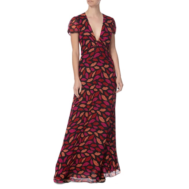 Diane von Furstenberg Red/Pink Silk Multi Print Adrienne Dress