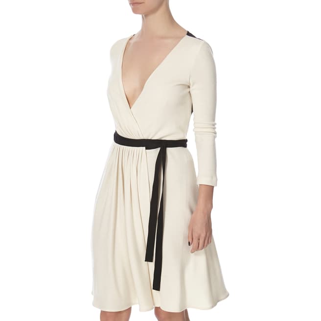 Diane von Furstenberg Cream/Black Wool Seduction Wrap Dress