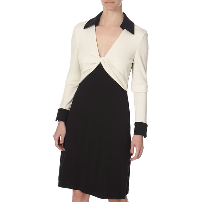 Diane von Furstenberg Cream/Black Wool Twist Dress