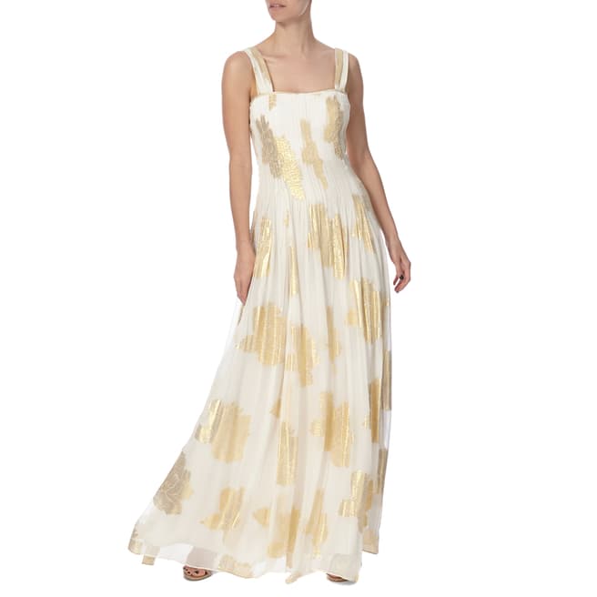 Diane von Furstenberg Metallic Gold Print Silk Lillie Dress