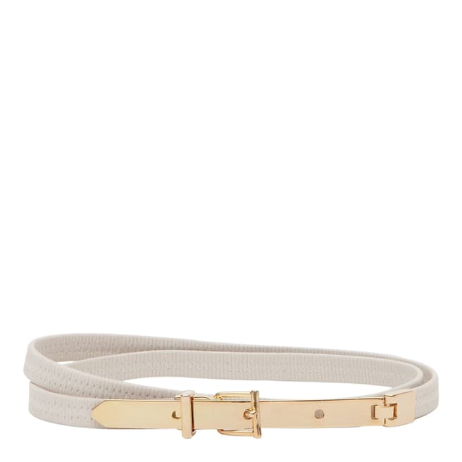 Reiss Cream Leather Maria Ruched Thin Belt