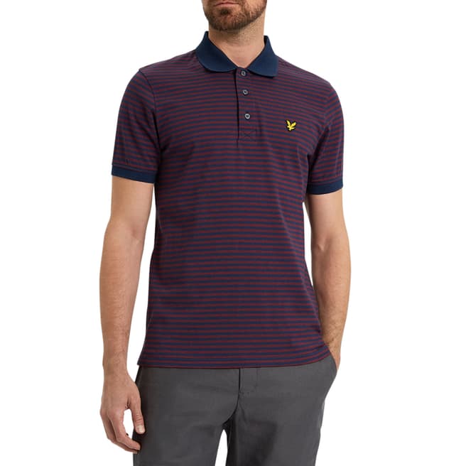Lyle & Scott Navy/Burgundy Mouline Stripe Polo Cotton Shirt