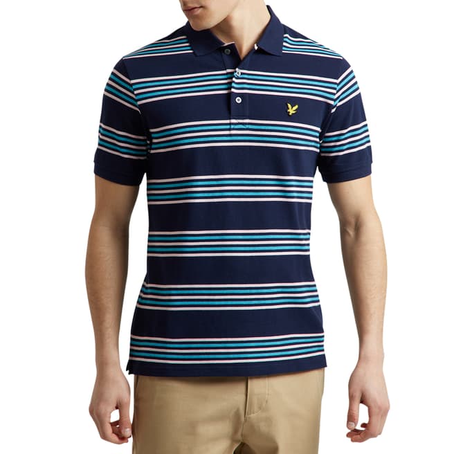 Lyle & Scott Navy Stripe Cotton Polo Shirt
