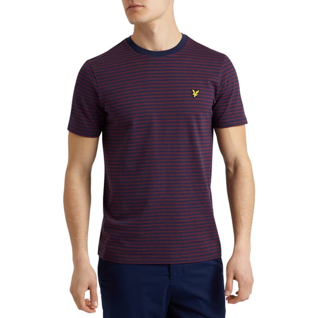 Lyle & Scott Navy/Stripe Mouline Stripe Cotton T-shirt
