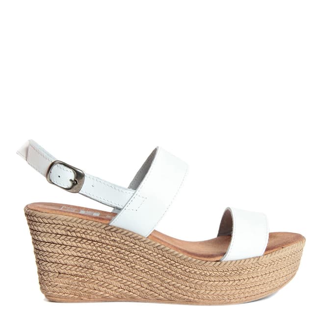 Julie Julie White Leather Double Strap Wedges