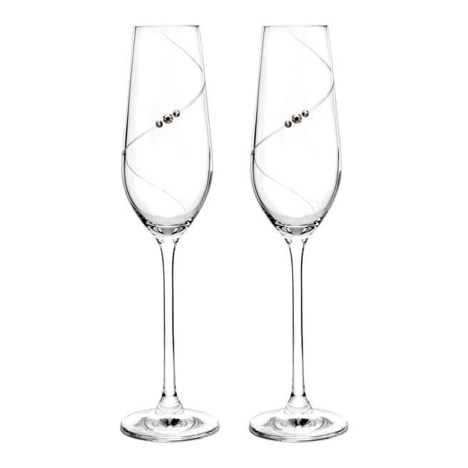 Portmeirion Set of 2 Auris Champagne Flutes embellished with Swarovski Crystals