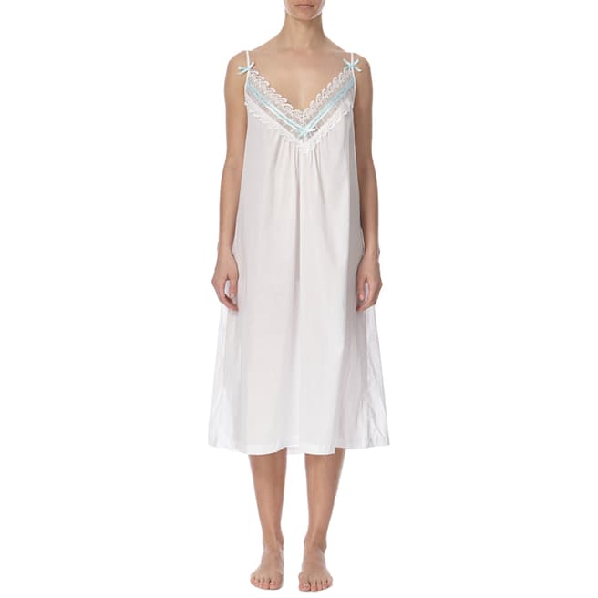 Cottonreal White/Turquoise Leafy Floral Strap Nightdress