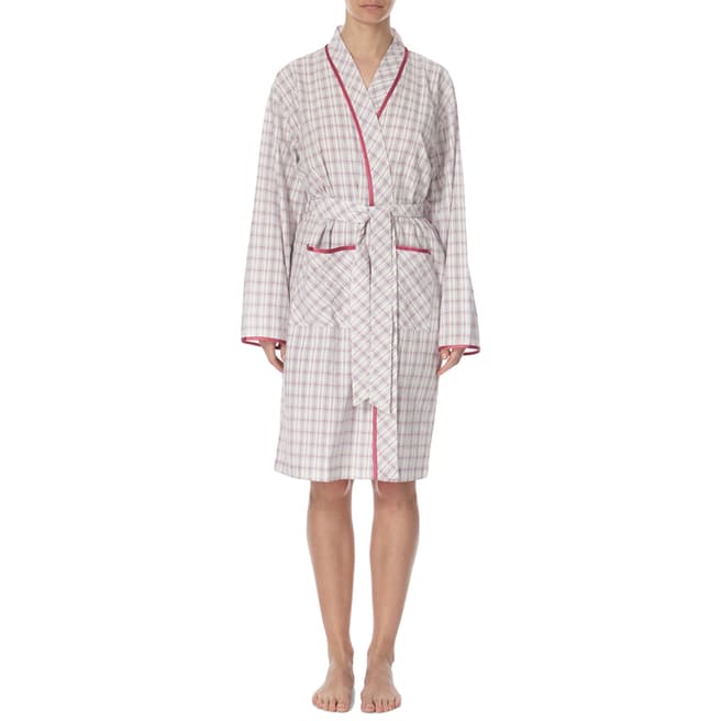 Cottonreal Fuchsia Seersucker Check Long Sleeve Kimono Wrapover