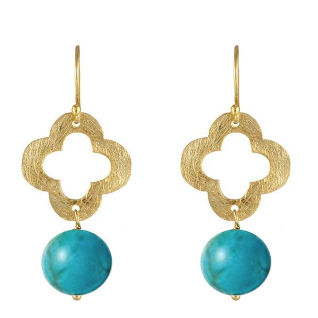 Liv Oliver Gold Turquoise Clover Drop Earrings