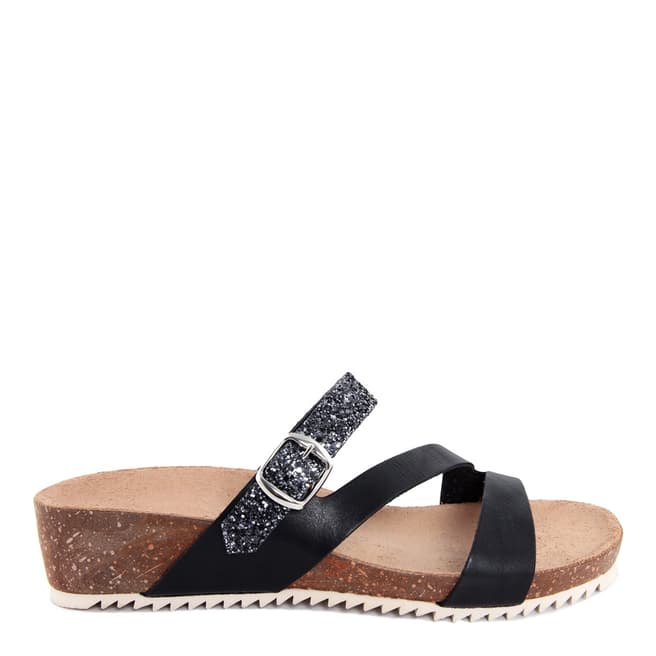 Miss Butterfly Black Leather And Glitter Cross Strap Slide