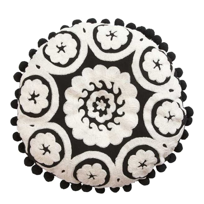Bombay Duck White/Black Flamenco Boucle Embroidered Cushion 39cm