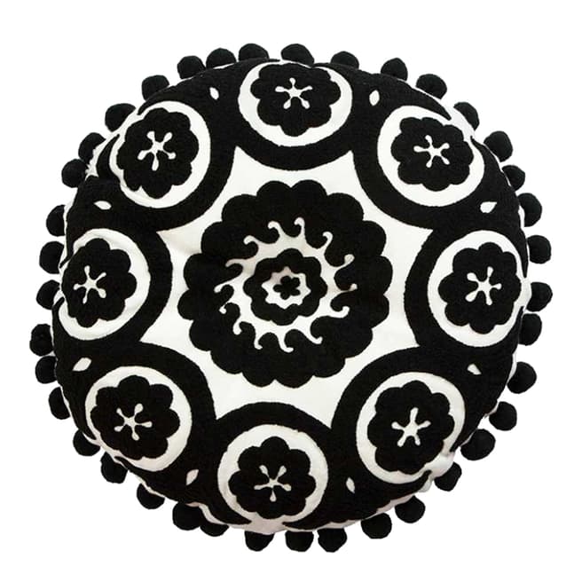 Bombay Duck Black/White Flamenco Boucle Embroidered Cushion 39cm