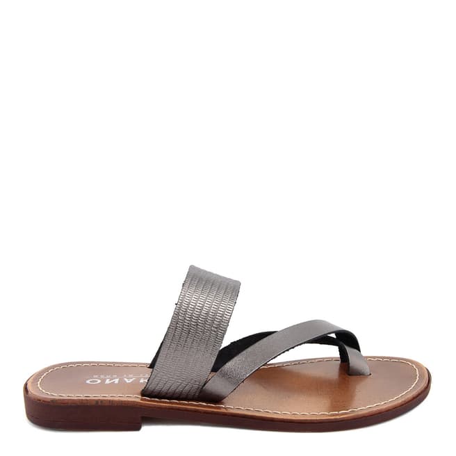 Onako Pewter Leather Snake Effect Toe Thong Sandals