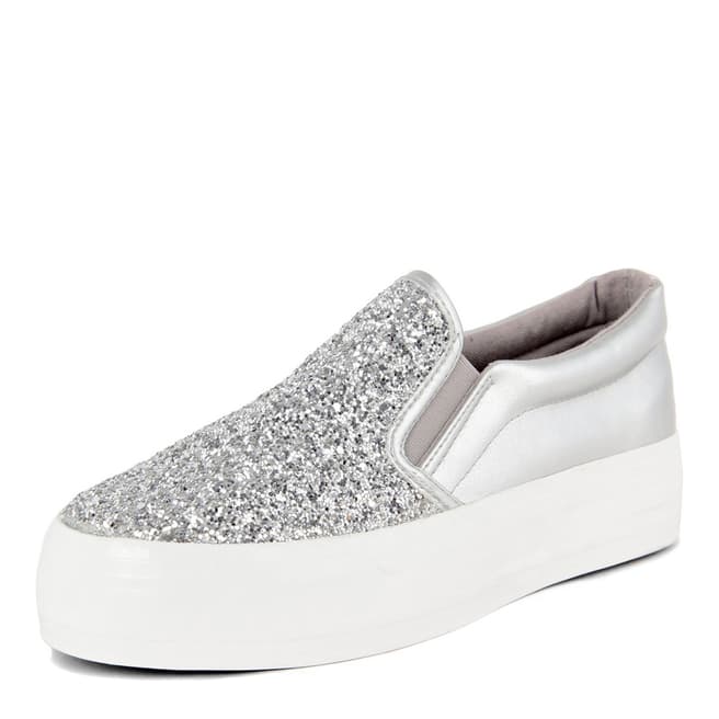 Onako Silver Glitter Slip On Platform Sneakers