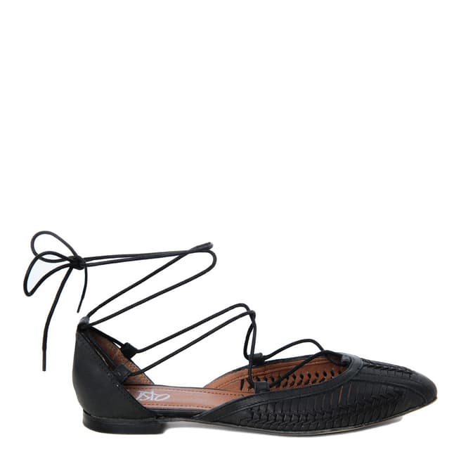 Gusto Black Leather Lace Up Ballet Flats