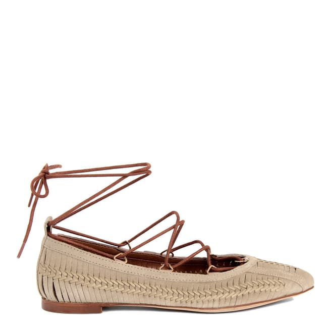 Gusto Beige Suede Lace Up Ballet Flats
