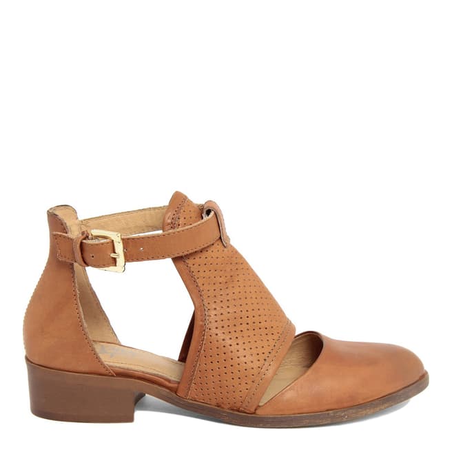 Gusto Tan Brown Leather Perforated Cut Out Ankle Boots