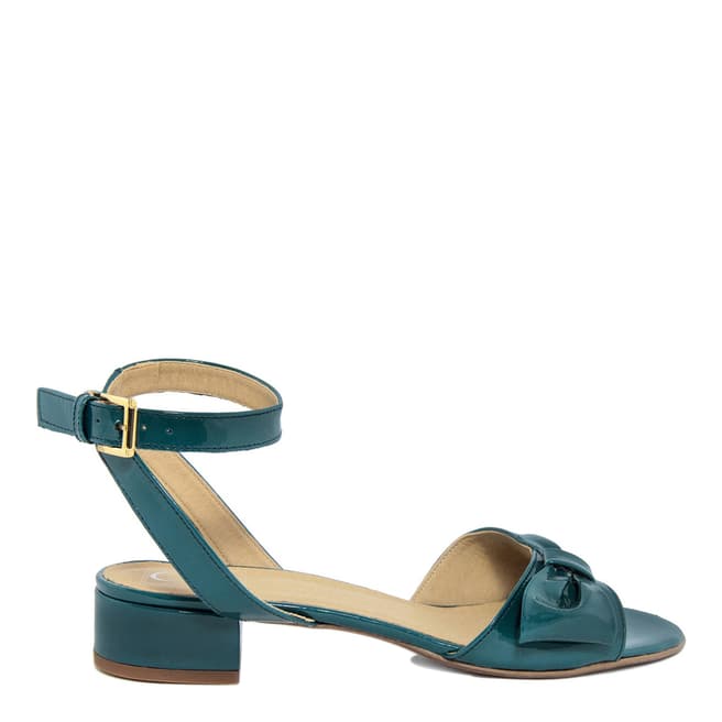 Eye Teal Blue Patent Leather Bow Front Sandals