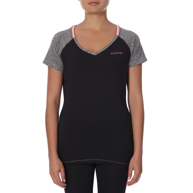Elle Sport Black/Grey Marl V-Neck Gym T-Shirt