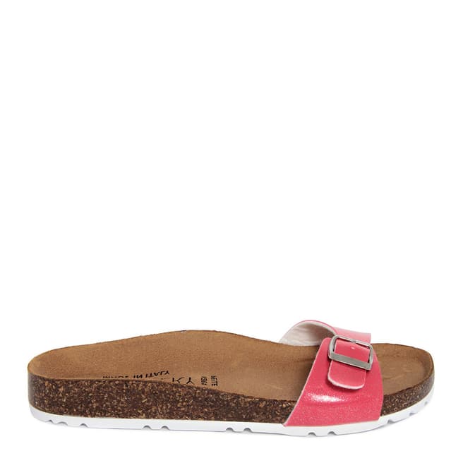 Summery Coral Glitter Buckle Front Footbed Sandals