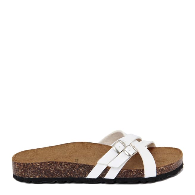 Summery White Multi Strap Buckle Front Footbed Sandals