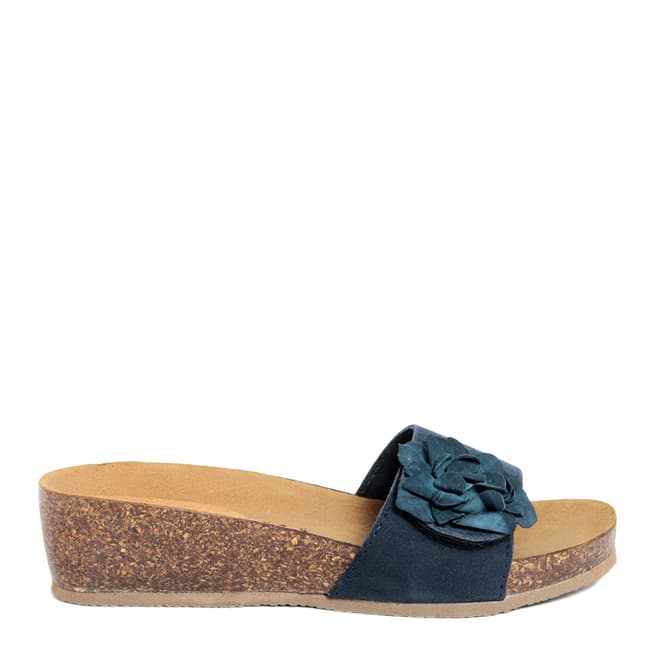 Summery Blue Suede Floral Detail Footbed Sandals