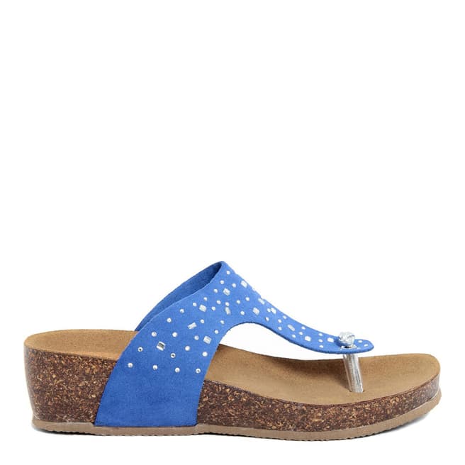 Summery Royal Blue Suede Rhinestone Footbed Sandals