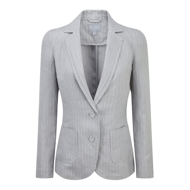 Pure Collection Grey/White Stripe Laundered Linen Jacket
