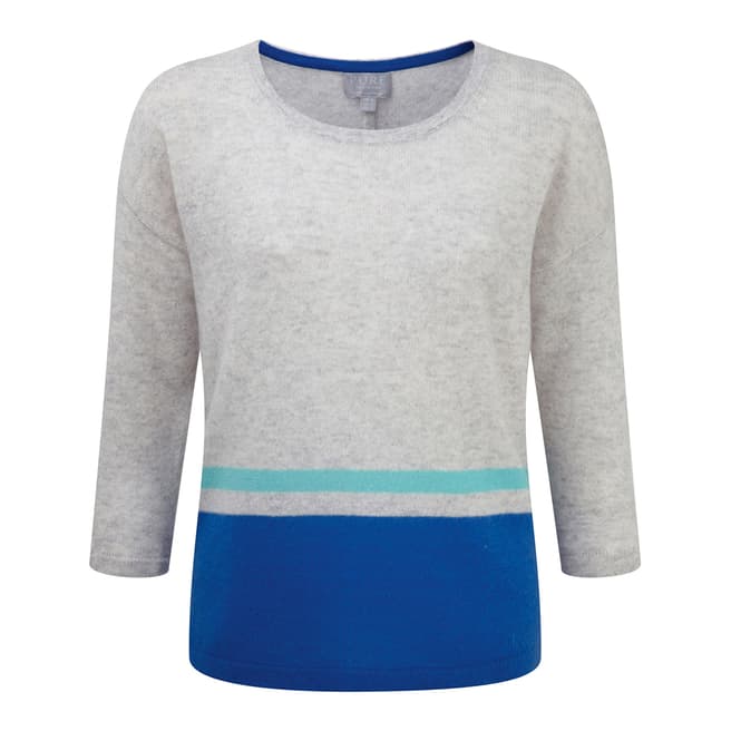 Pure Collection Grey and Blue Relaxed Gassato Cashmere Jumper