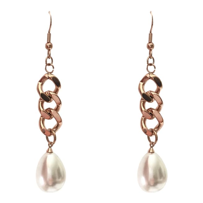 White label by Liv Oliver Rose Gold Plated Chain Link Pearl Drop Earrings