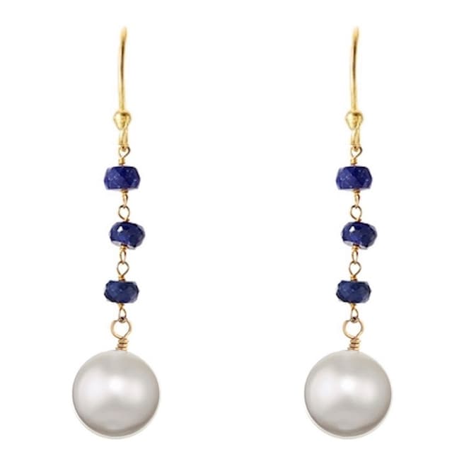 Liv Oliver 18K Gold Sapphire and Pearl Drop Earrings