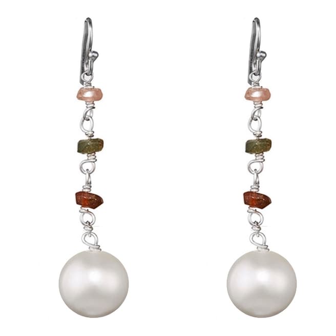 White label by Liv Oliver Sterling Silver Multi Tourmaline and Pearl Drop Earrings