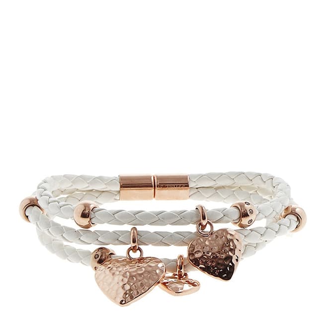 White label by Liv Oliver Rose Gold Triple Strand Leather Bracelet With Heart Drops
