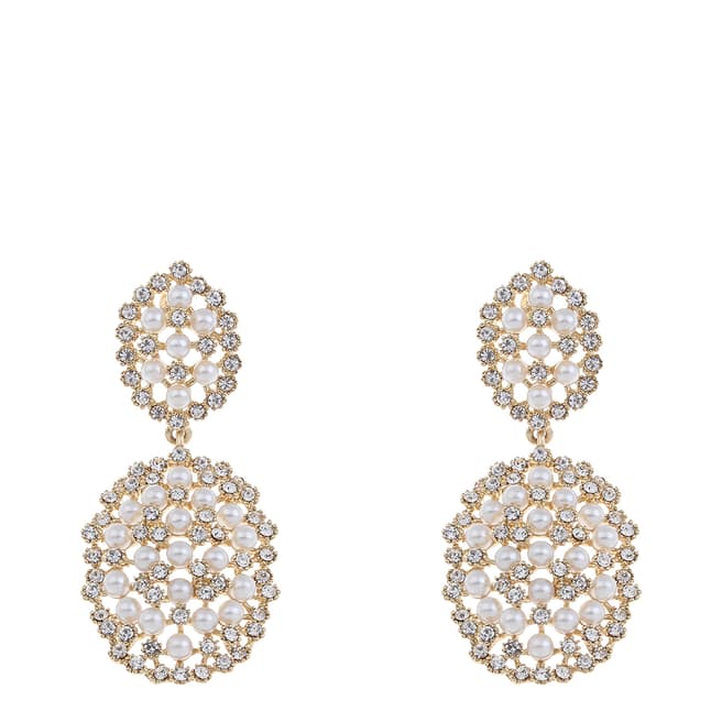 White label by Liv Oliver Gold Pearl and Crystal Statement Earrings