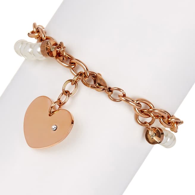 White label by Liv Oliver Rose Gold Pearl Heart Charm Bracelet