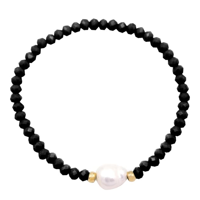 White label by Liv Oliver Gold Onyx And Pearl Gemstone Bracelet