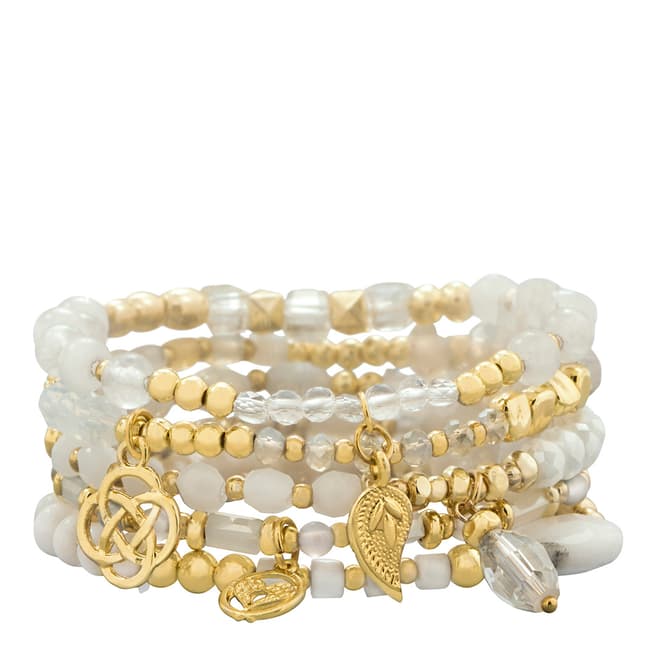 White label by Liv Oliver Gold White Agate And Pearl Charm Bracelet Set
