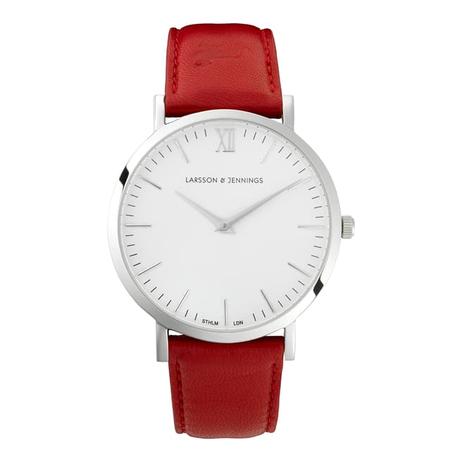Larsson & Jennings Red Silver/White Leather Lugano 40mm Watch