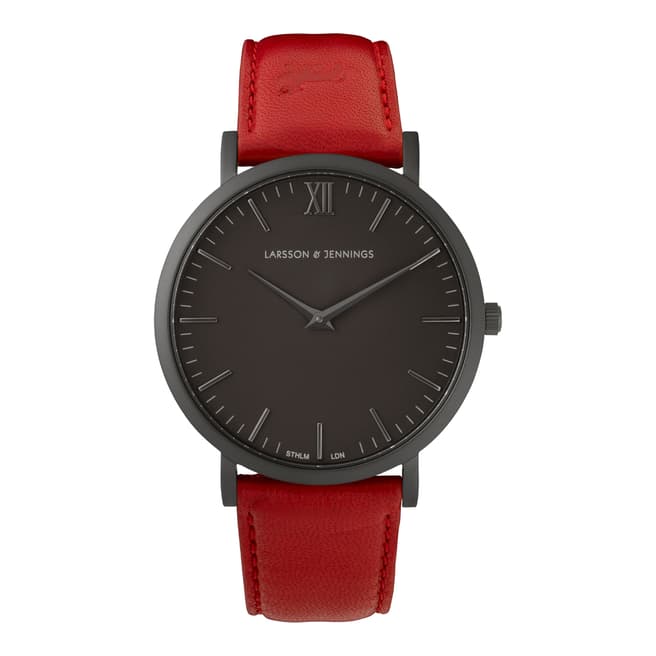 Larsson & Jennings Red Black/Black Leather Lugano 40mm Watch