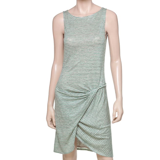 Max Studio Blue/Grey Stripe Side Shirred Sleeveless Dress