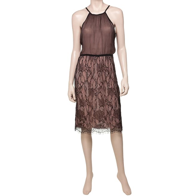 Leon Max Collection OLD STYLE Black And Nude Chiffon Lace Halter Dress