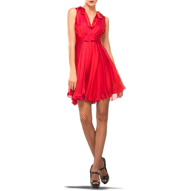 Leon Max Collection Red Dress With Draped Neckline