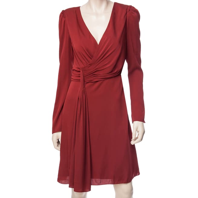 Leon Max Collection Burgundy Silk Georgette Long Sleeve Dress
