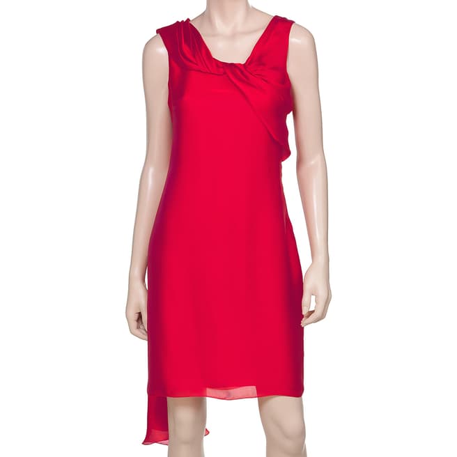 Leon Max Collection Red Silk Twist Neck Dress